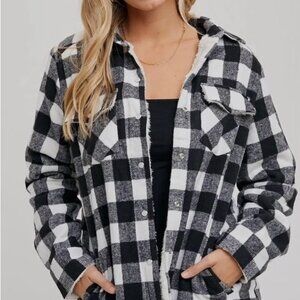 Buffalo black and white plaid Sherpa jacket